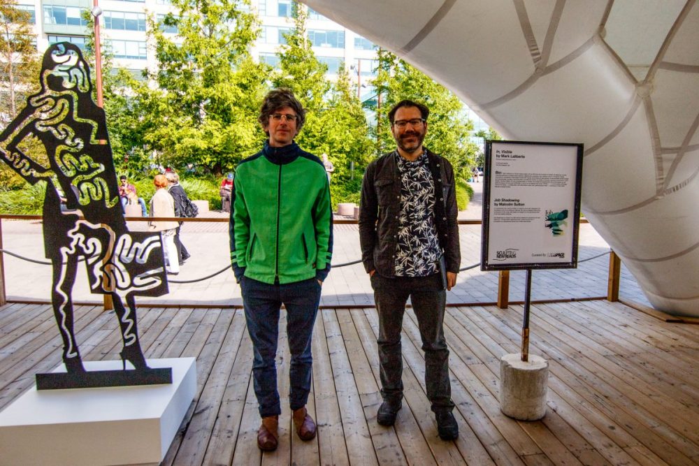 (From Left) Malcolm Sutton and Mark Laliberte (Job Shadowing) at Sculpting New Reads. Photo Cr. Frank Wood.
